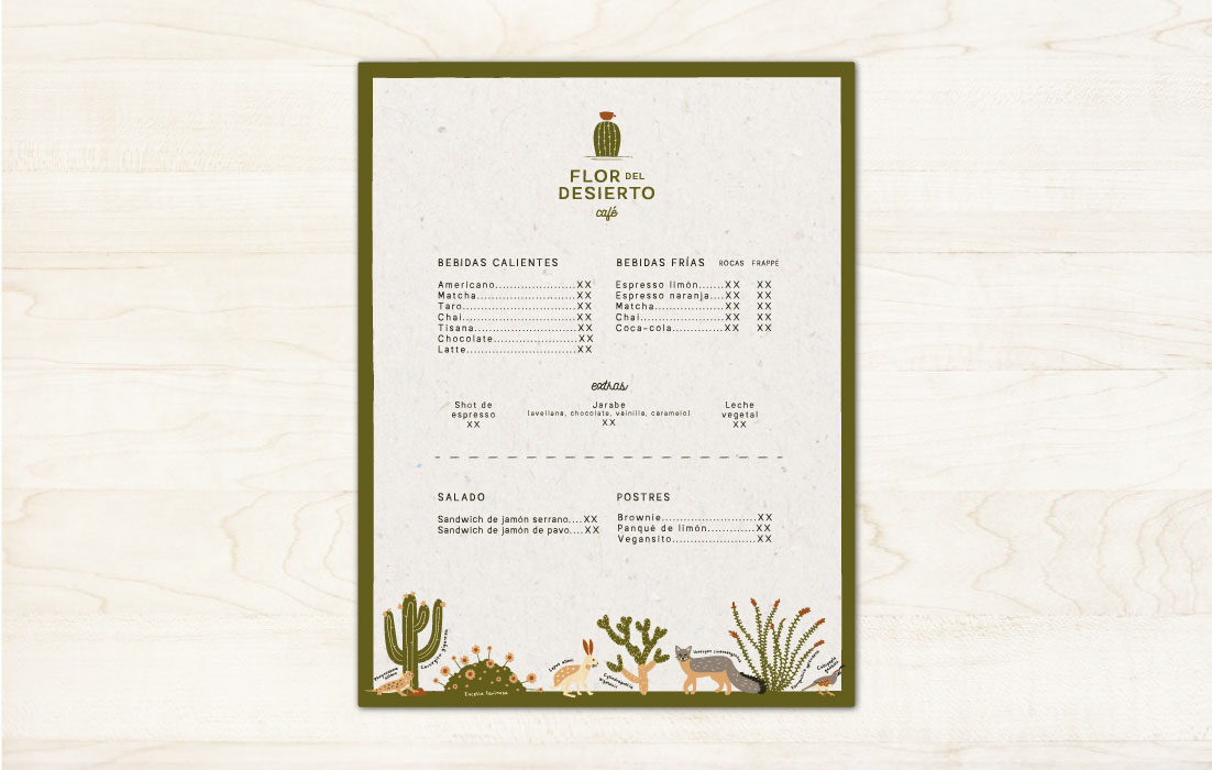 Menú de Flor del Desierto, por Graycat Design Studio